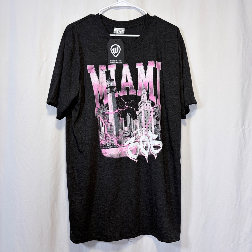 Where I'm From Miami The 305 T-Shirt Charcoal Gray Pink Graphic XL